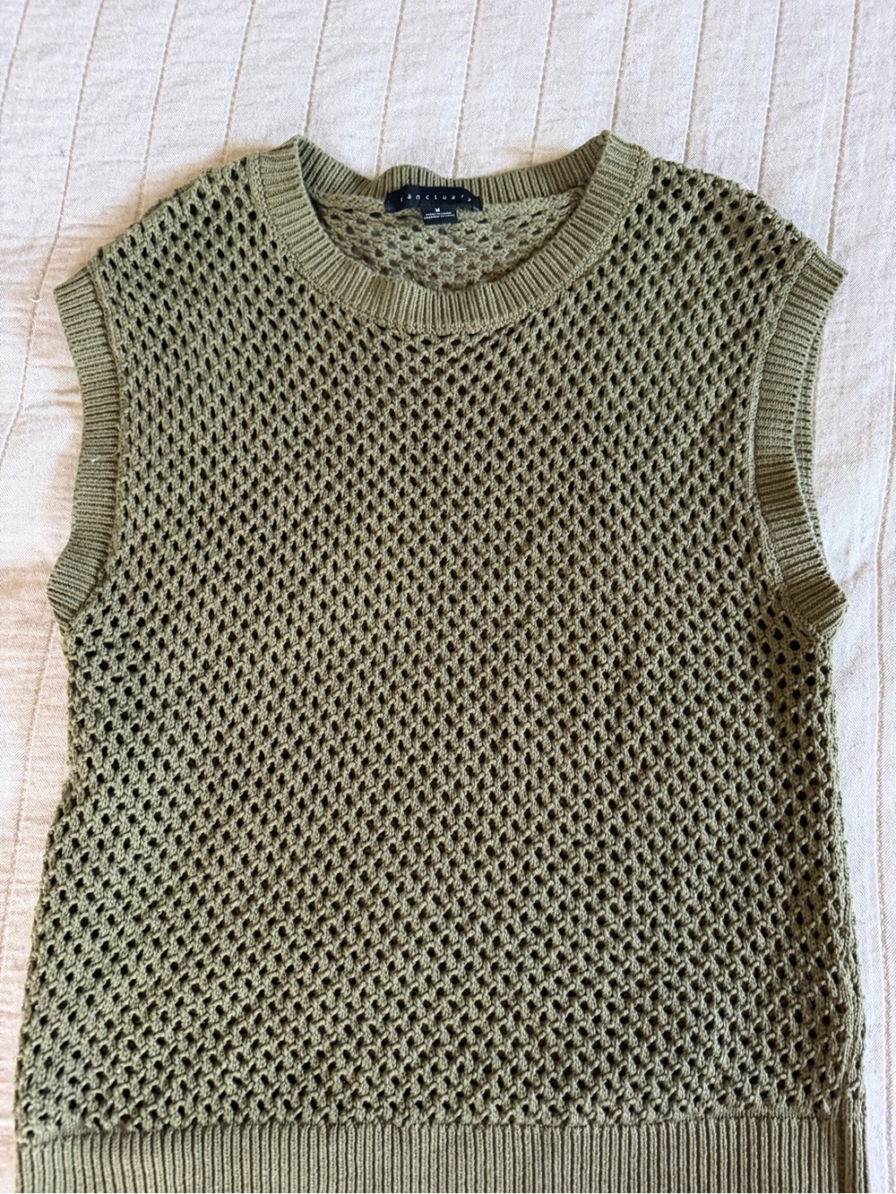 Sanctuary 100% Cotton Open Knit Olive Green Sleeveless Sweater Vest